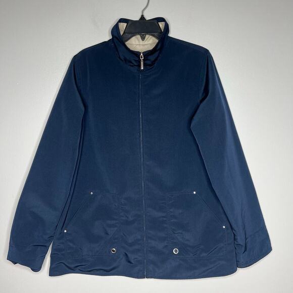 Big Chill Women's Reversible Trench Jacket Navy Cream Sz 8 Spring Coat Full Zip - Picture 1 of 14